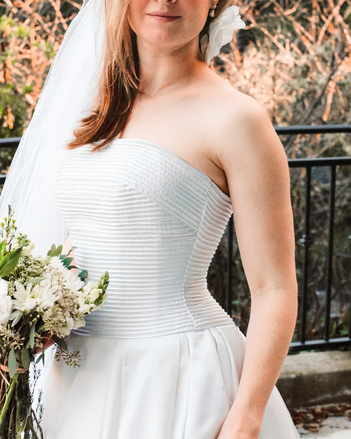 Closeup of a minimalist wedding dress